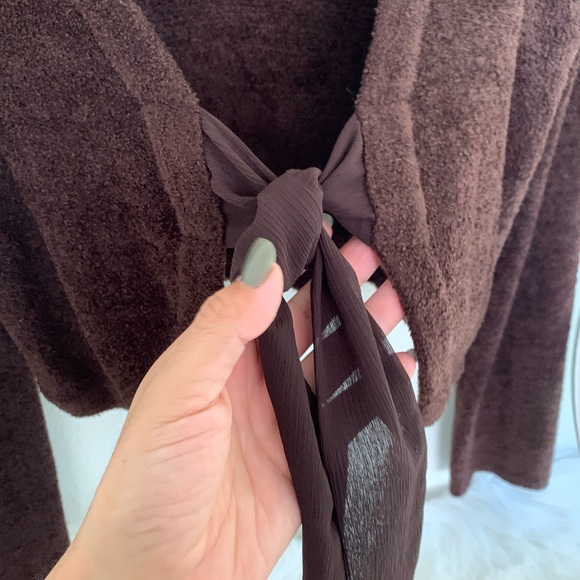 Anthro Moth Chenille Cropped Brown Cardigan - Picture 6 of 6